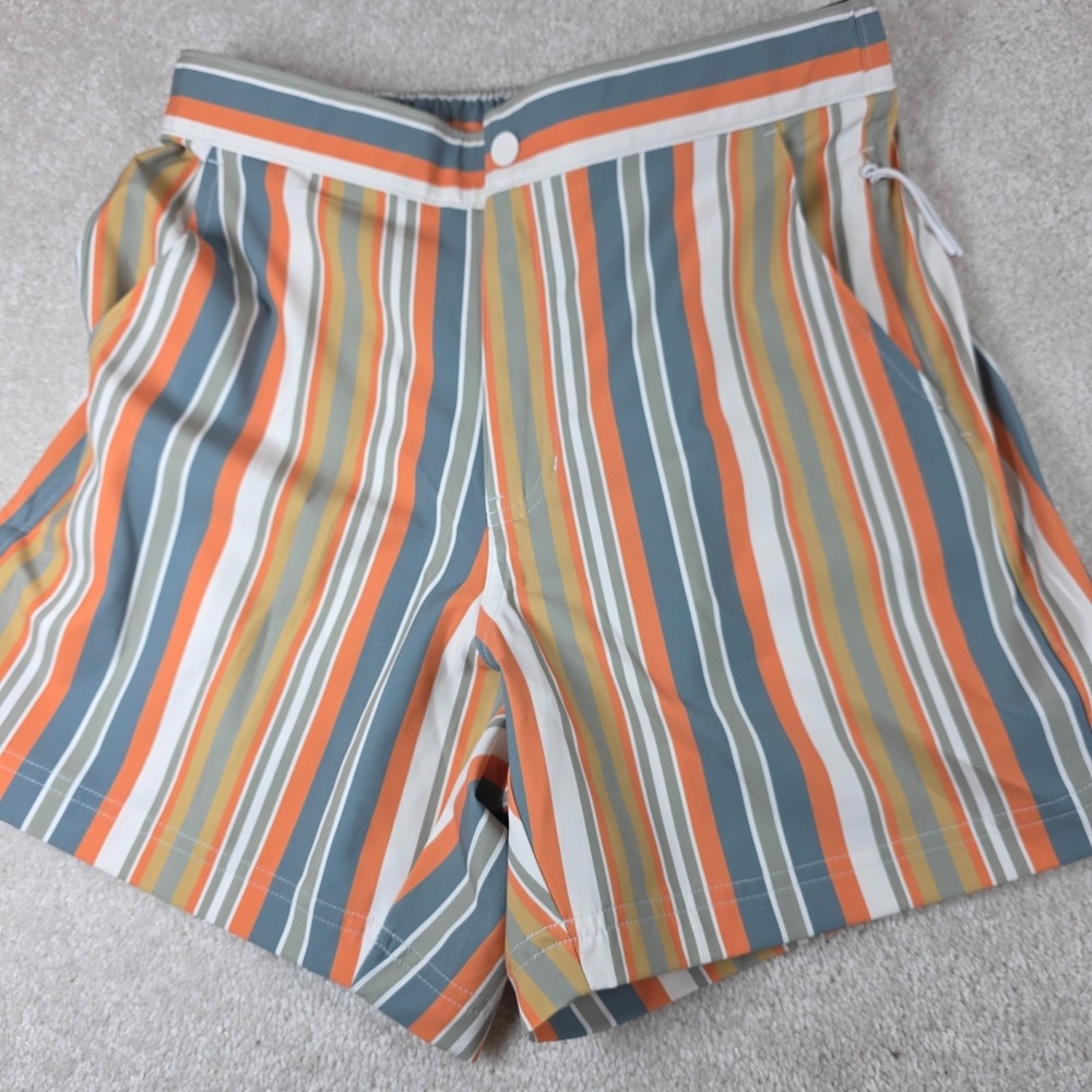 VRST Resort Shorts Mens S Orange Gray Vertical Striped Relaxed Fit NWT